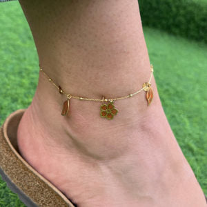Stained -Flower and Leaves shaped charms - gold anklet