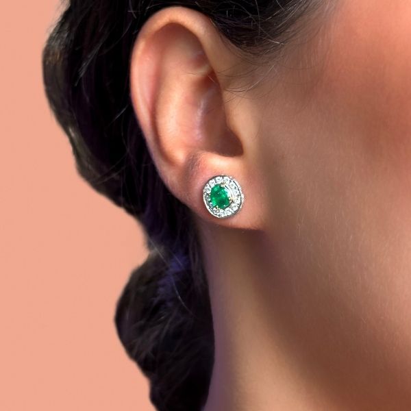 emerald and diamond white gold earrings