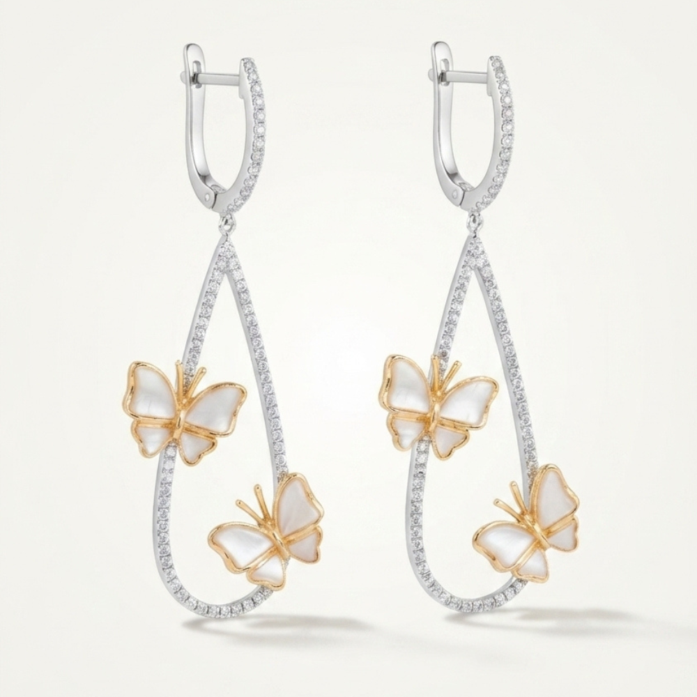 Butterflies & Diamonds Drop Hoop Earrings