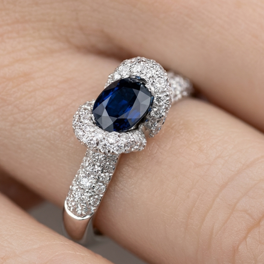 Oval Sapphire & Diamond Halo Ring
