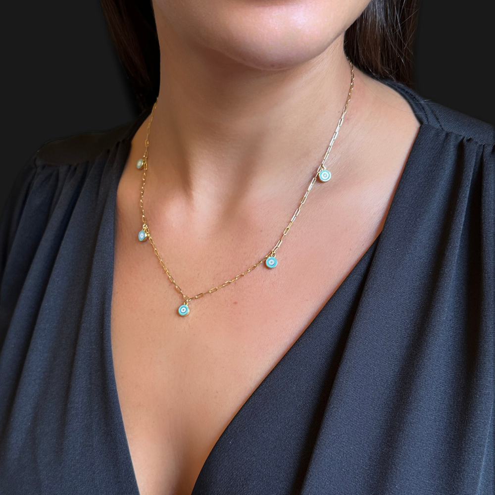 Eye charms – gold chain necklace