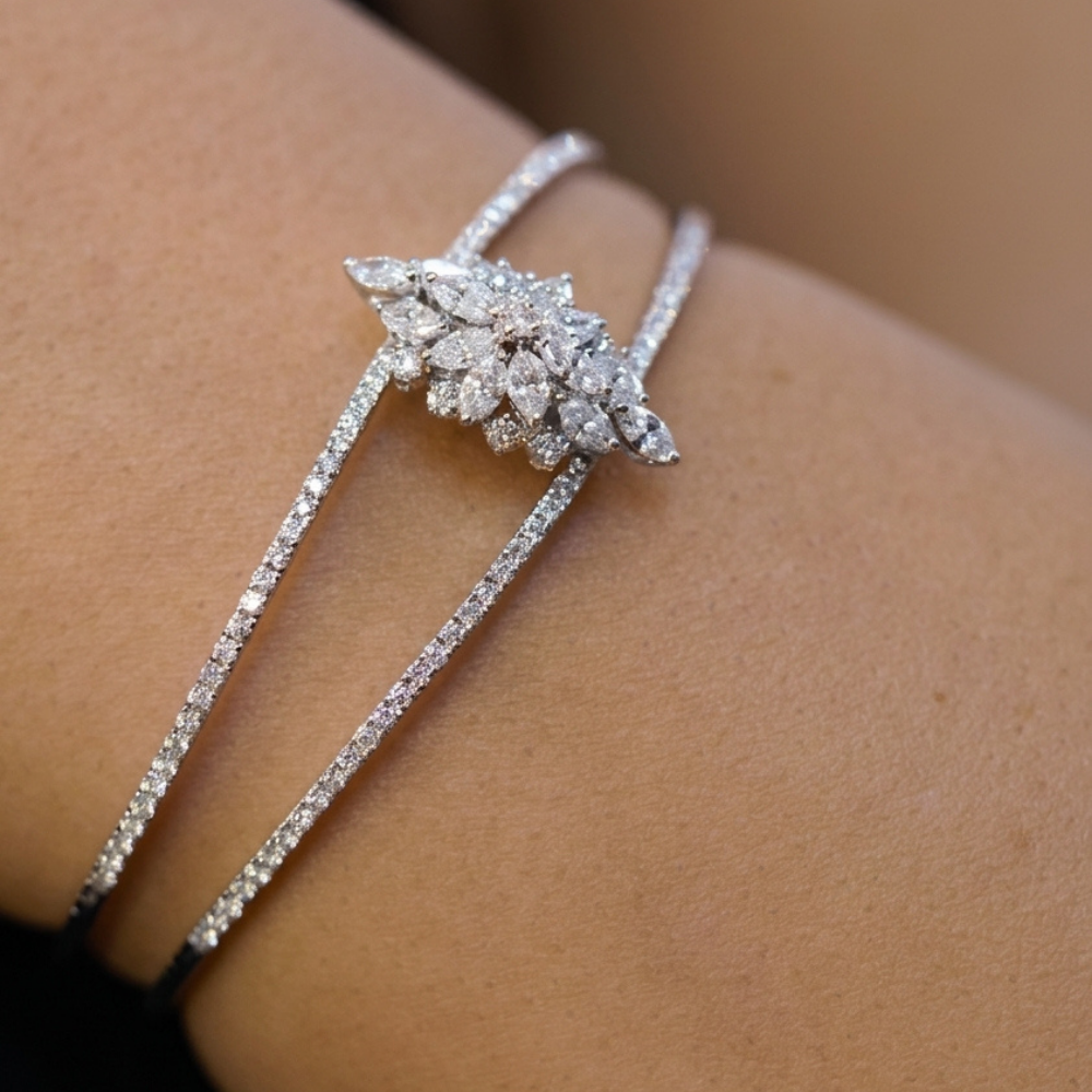 Spring Marquise Diamond Open Cuff Bangle