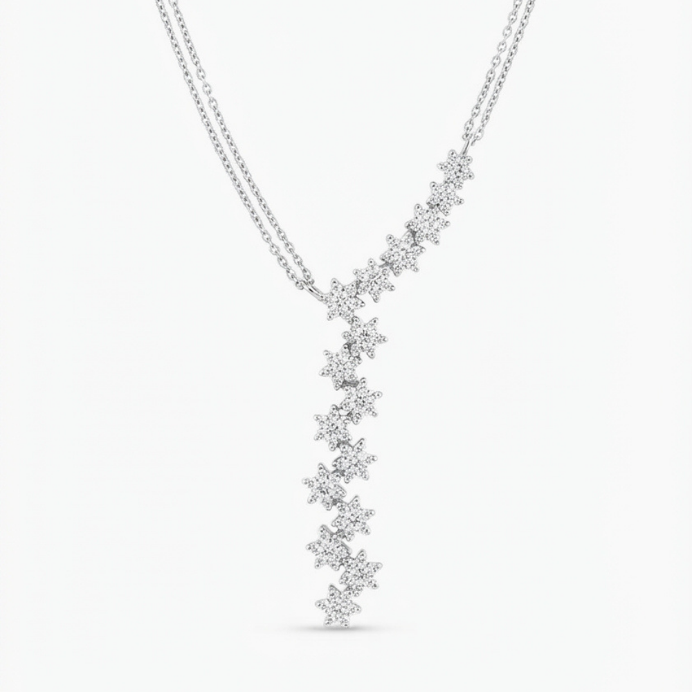 Cascading Star Diamond Drop Pendant Necklace