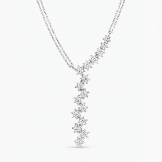 Cascading Star Diamond Drop Pendant Necklace