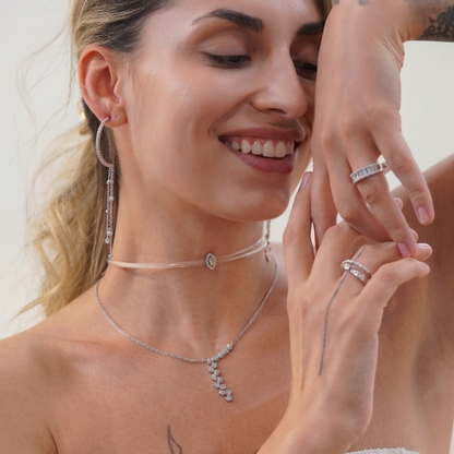 Cascading Star Diamond Drop Pendant Necklace