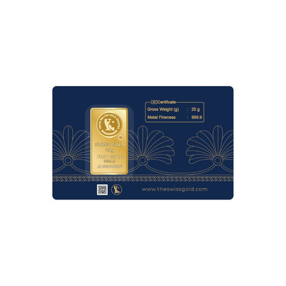 Gold bar in a blue packaging with branding and product details on a white background