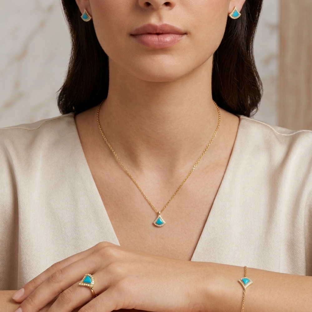 Blue - elegant 21k gold jewelry set