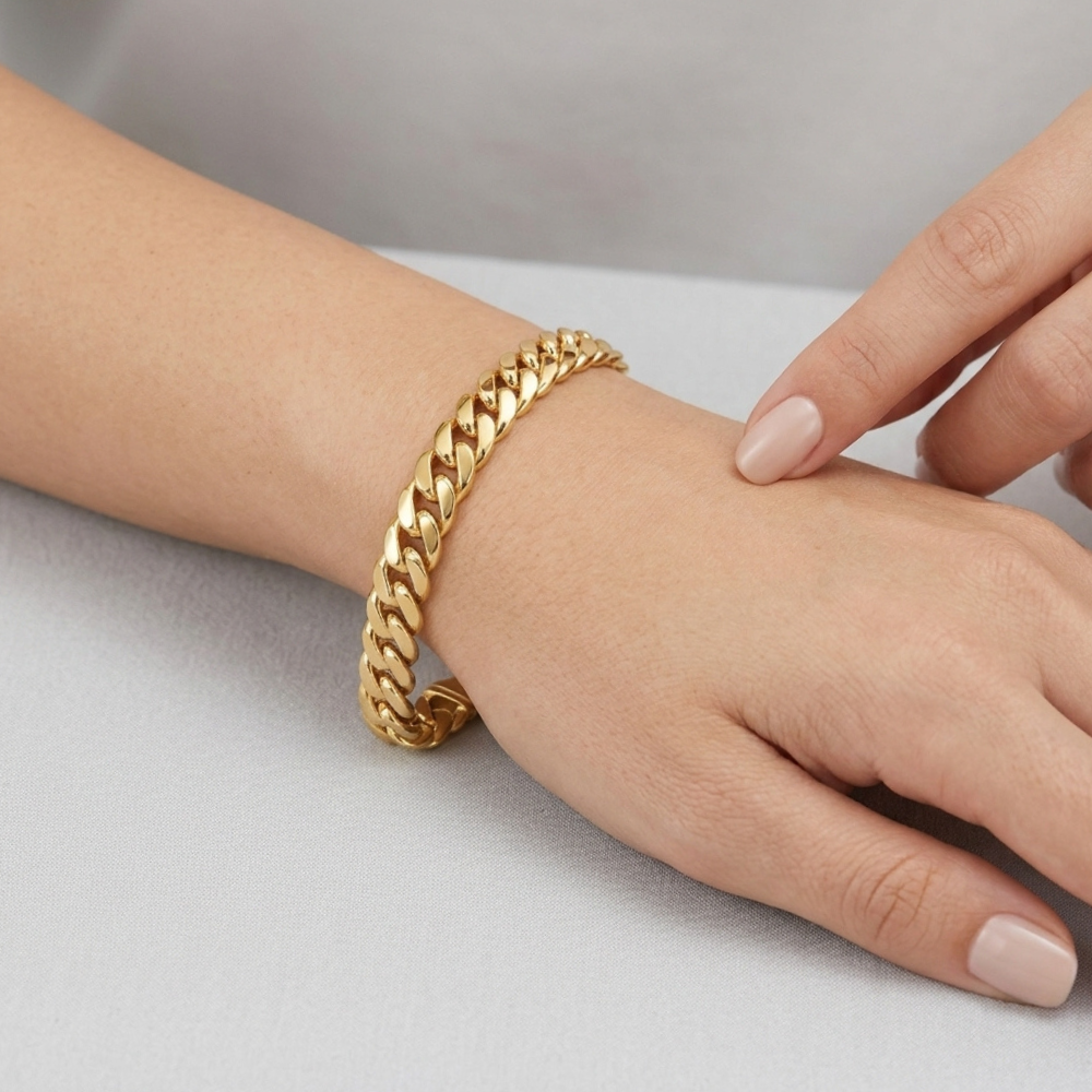 Unisex Flat-Beveled Cuban Curb Chain Bracelet