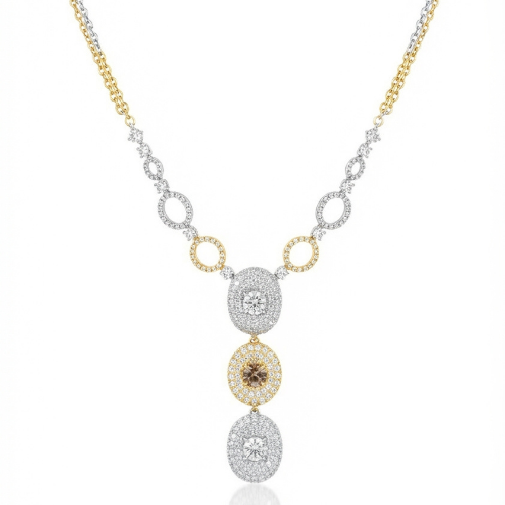 Three-Oval Diamond Drop Necklace