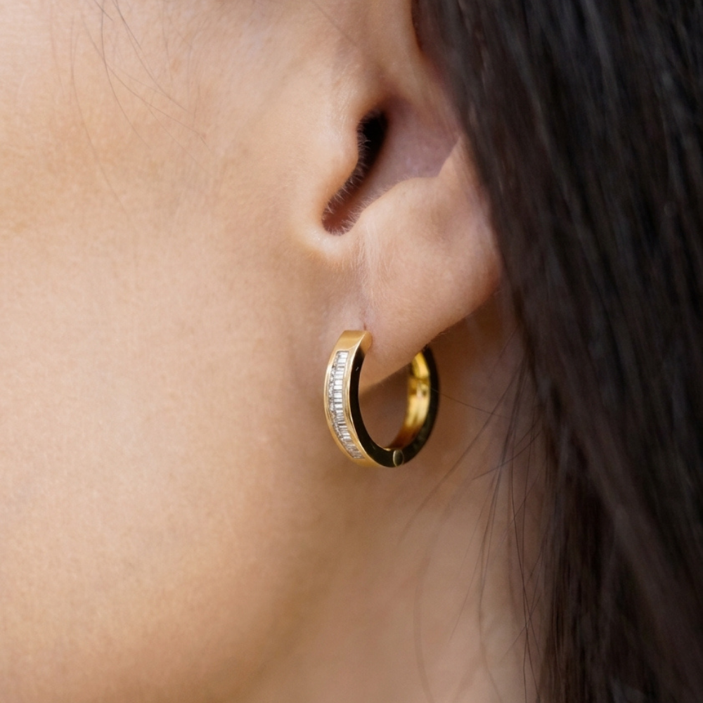 Zircon Mini Gold Hoop Earrings