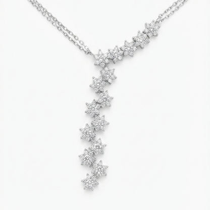 Cascading Star Diamond Drop Pendant Necklace