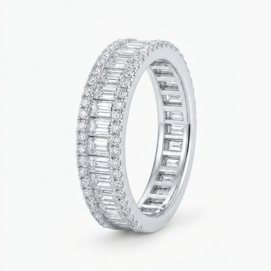 Baguette & Round Diamond Eternity Wedding Band