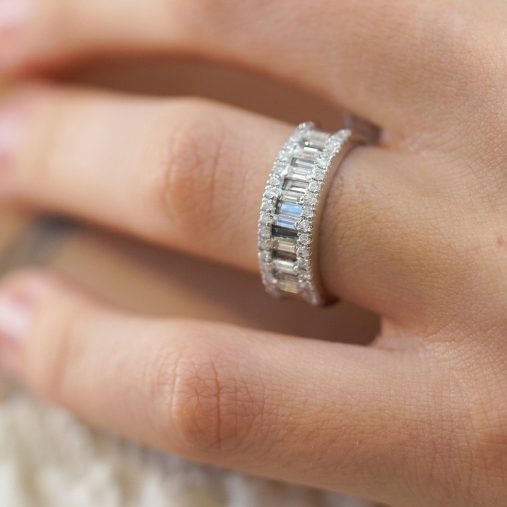 Baguette & Round Diamond Eternity Wedding Band
