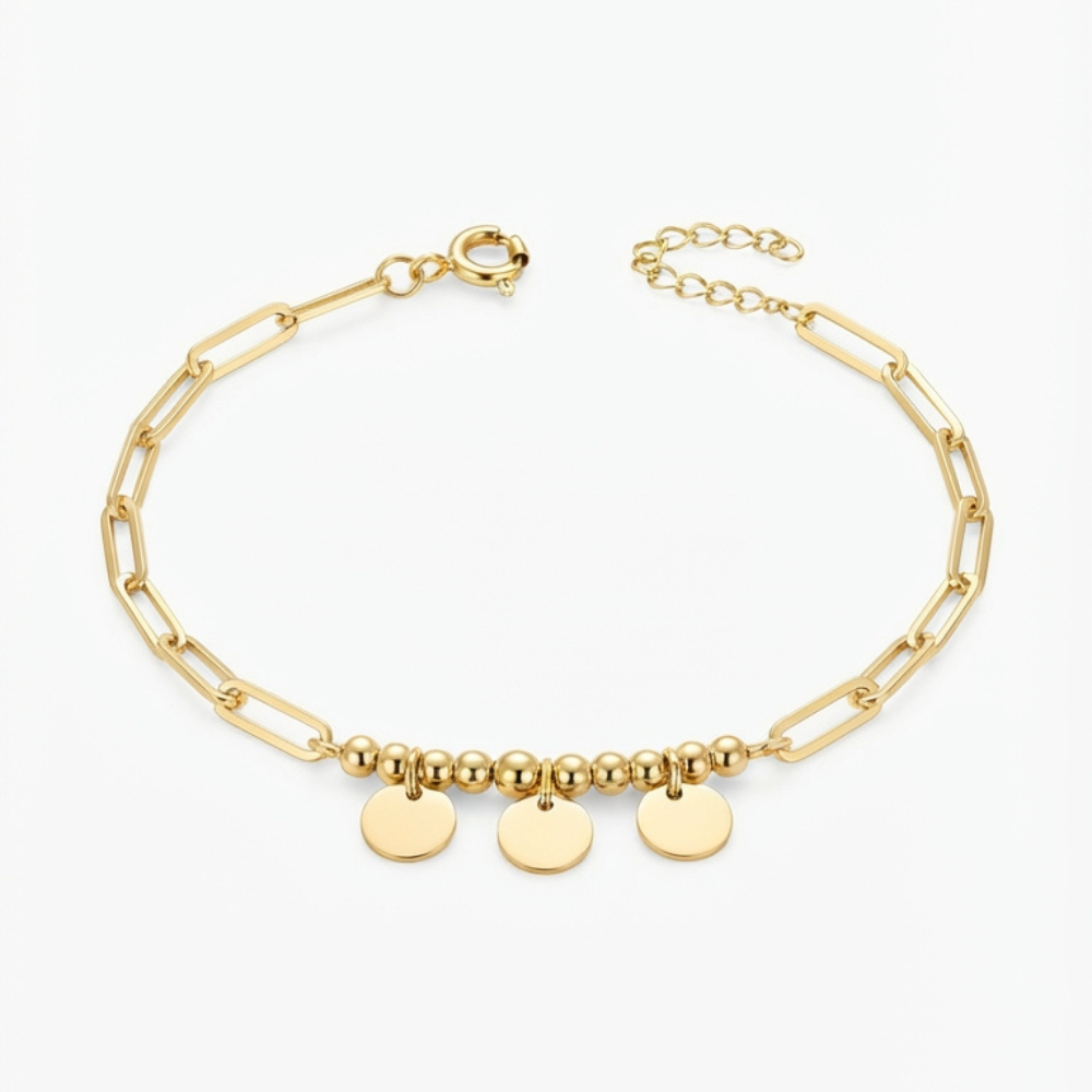 Circle Charms Beads &; Paperclip gold bracelet