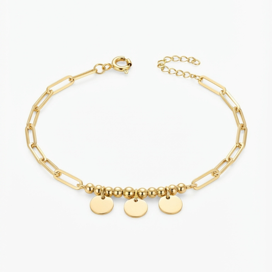 Circle Charms Beads &; Paperclip gold bracelet