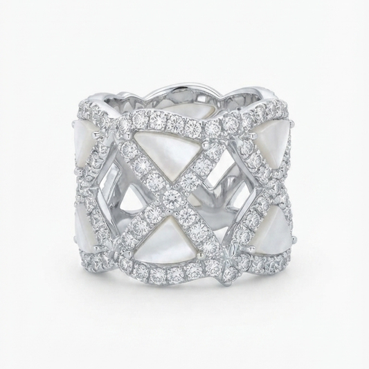 Mother of Pearl &amp; Diamond Statement Ring