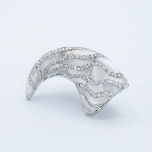 Irregular Shell Mother of Pearl & Diamond Ring