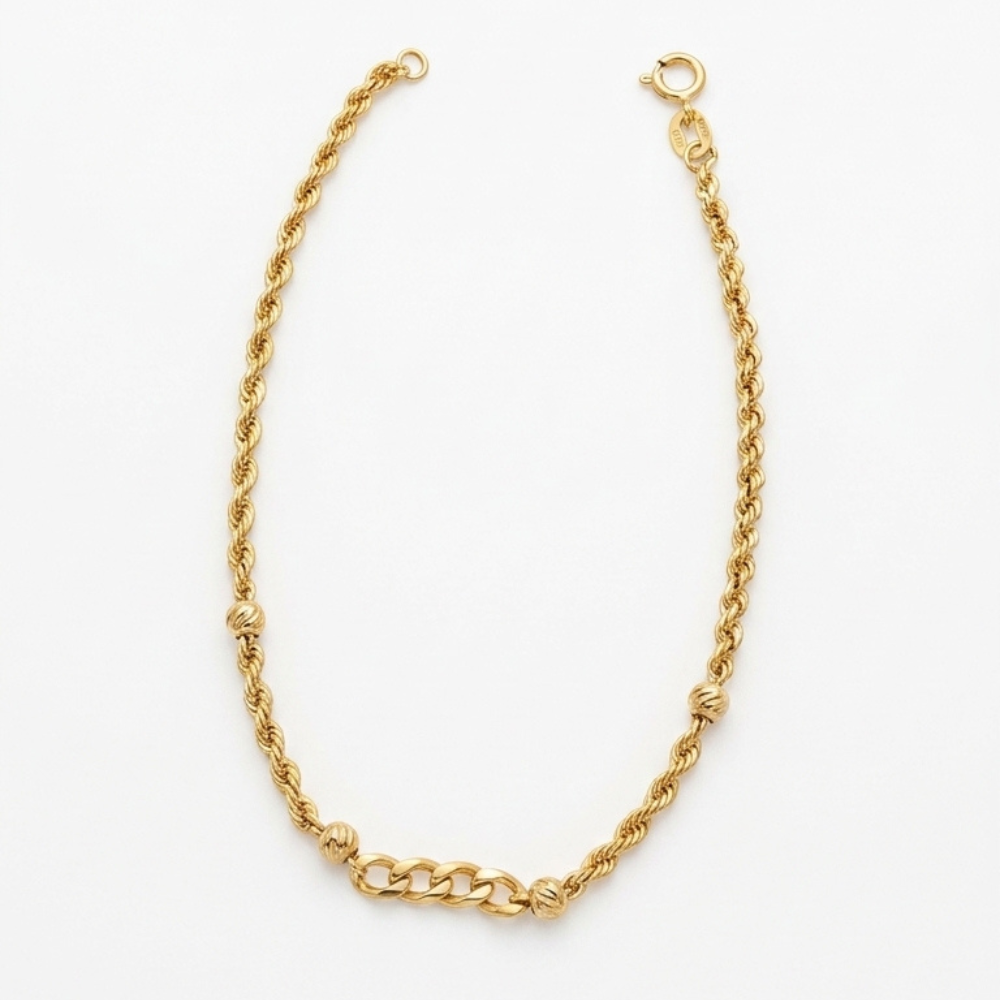 Rope Chain & Curb Link Bead Bracelet