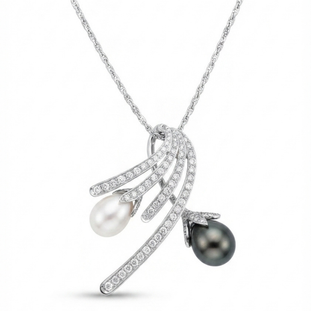 Dual Pearl &amp; Diamond Convertible Brooch-Pendant