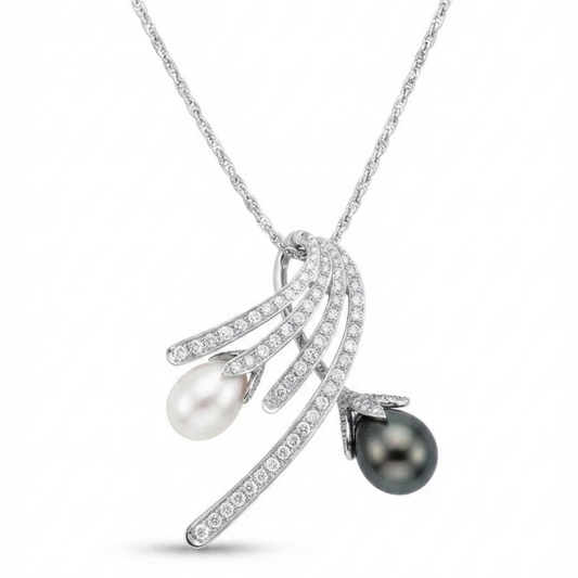 Dual Pearl &amp; Diamond Convertible Brooch-Pendant