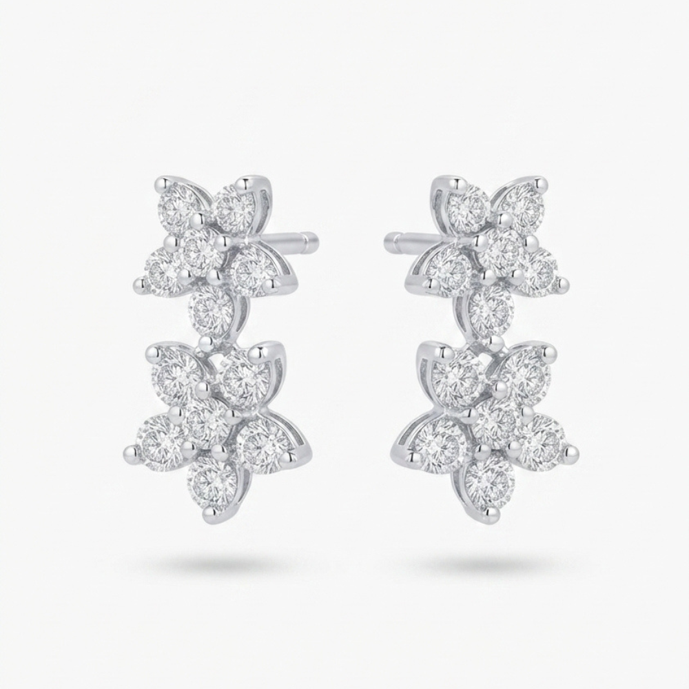 Double Flower Diamond Stud Earrings
