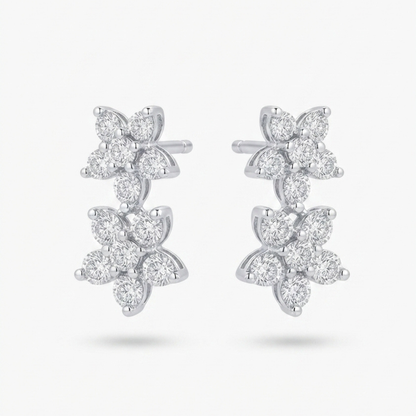 Double Flower Diamond Stud Earrings