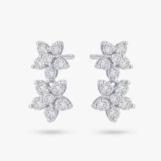 Double Flower Diamond Stud Earrings