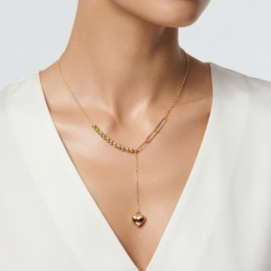 Heart - Y shaped 18k gold necklace