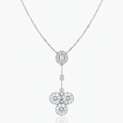 Baguette Illusion & Cluster Diamond Pendant Necklace