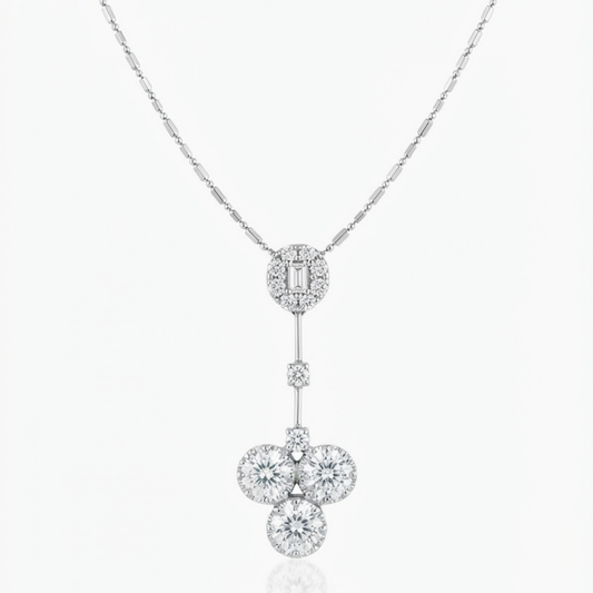 Baguette Illusion & Cluster Diamond Pendant Necklace