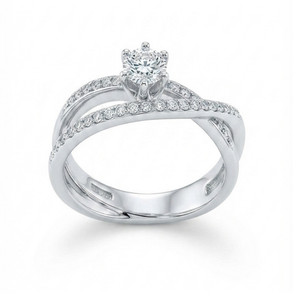 Crossover Double Band Solitaire Diamond Ring