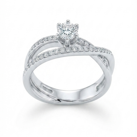 Crossover Double Band Solitaire Diamond Ring