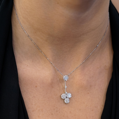 Baguette Illusion & Cluster Diamond Pendant Necklace