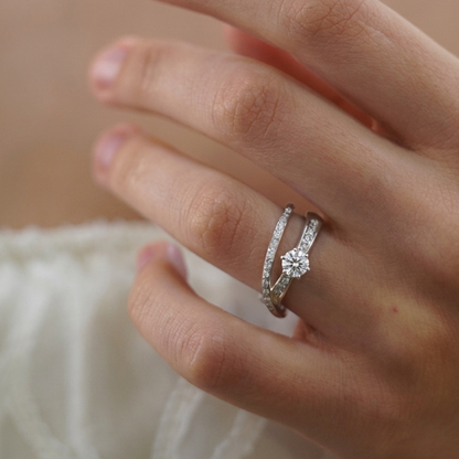 Crossover Double Band Solitaire Diamond Ring