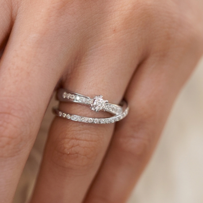 Crossover Double Band Solitaire Diamond Ring