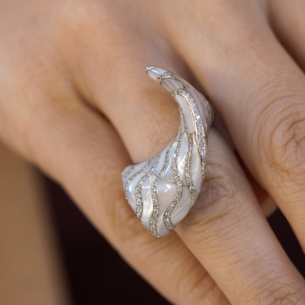 Irregular Shell Mother of Pearl & Diamond Ring