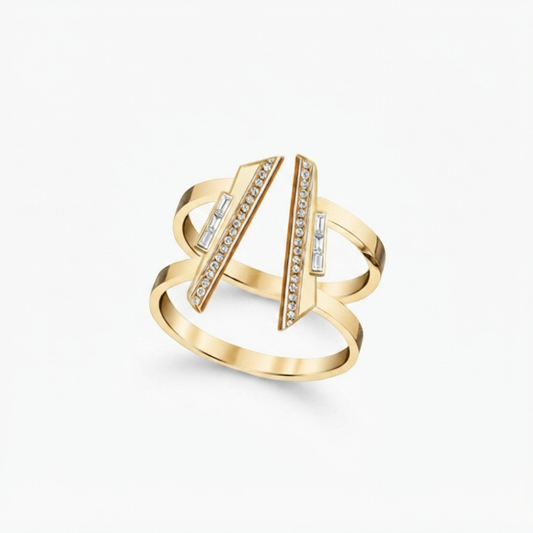 Geometric Glamour – irregular V shaped diamond double ring