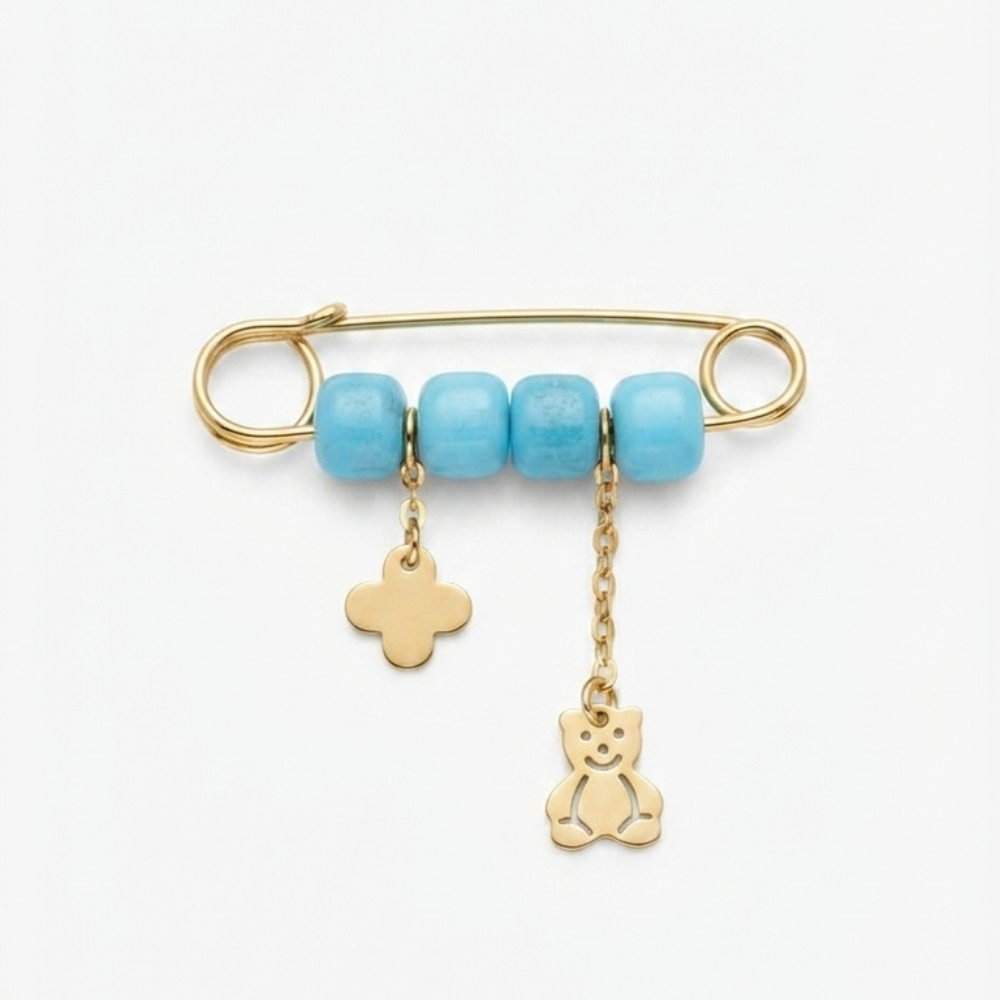 Teddy Bear & Star Safety Pin Brooch