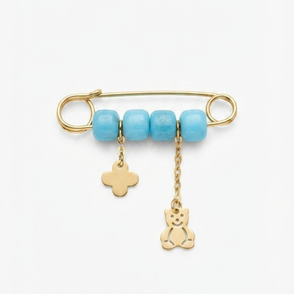 Teddy Bear & Star Safety Pin Brooch
