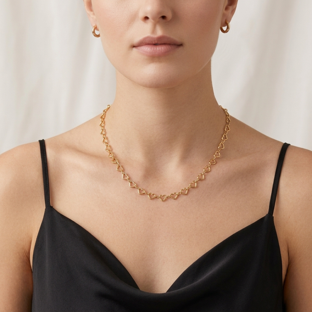 Open Heart Link Chain Necklace