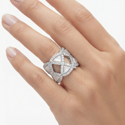Mother of Pearl &amp; Diamond Statement Ring