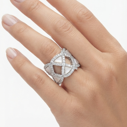 Mother of Pearl &amp; Diamond Statement Ring