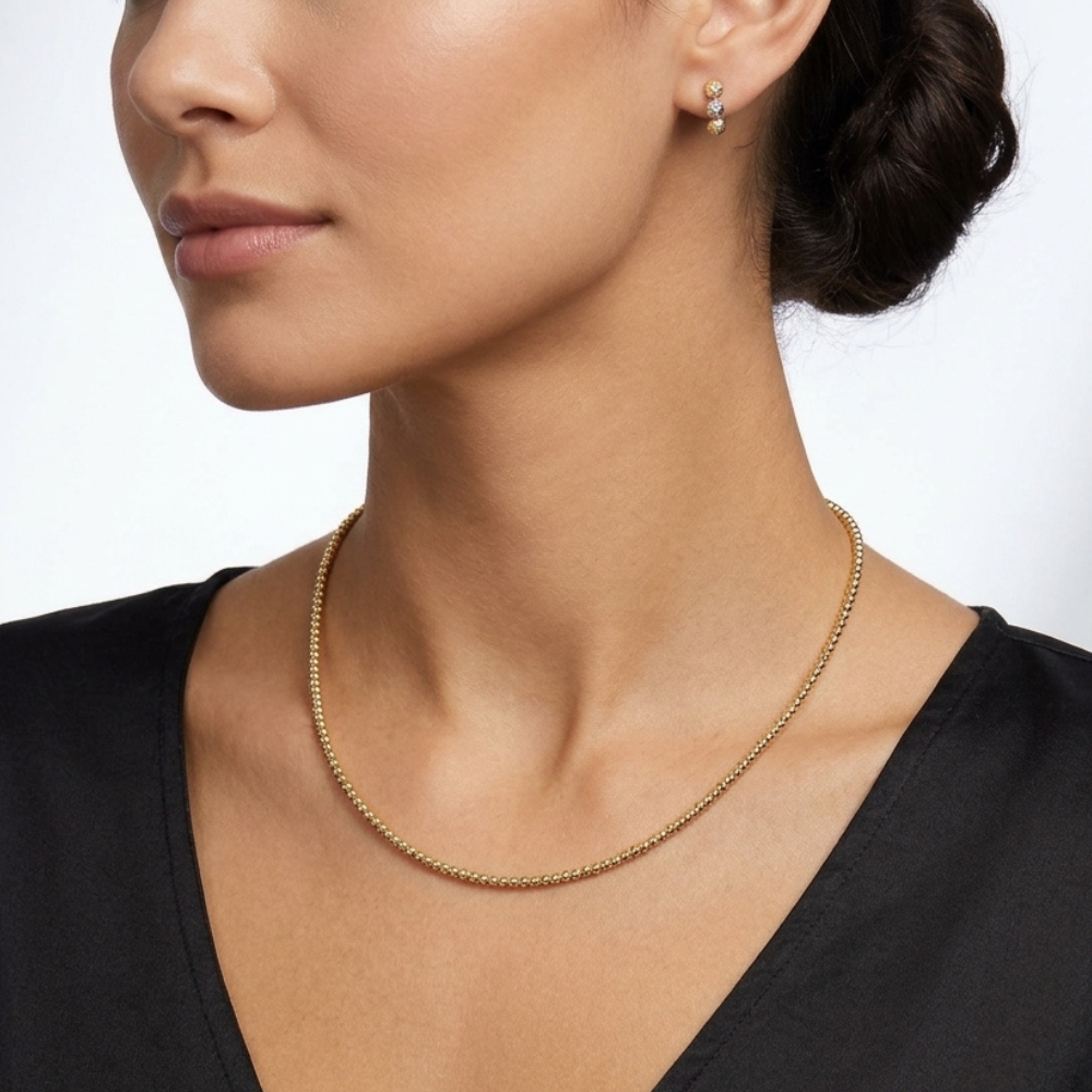 Two-Tone Diamond-Cut Bead Chain Necklace