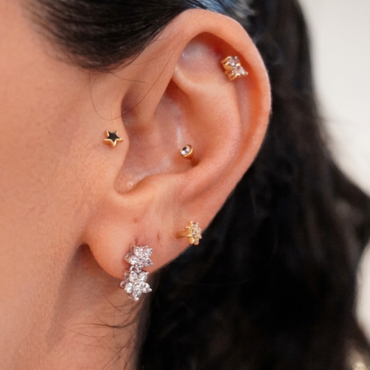 Double Flower Diamond Stud Earrings