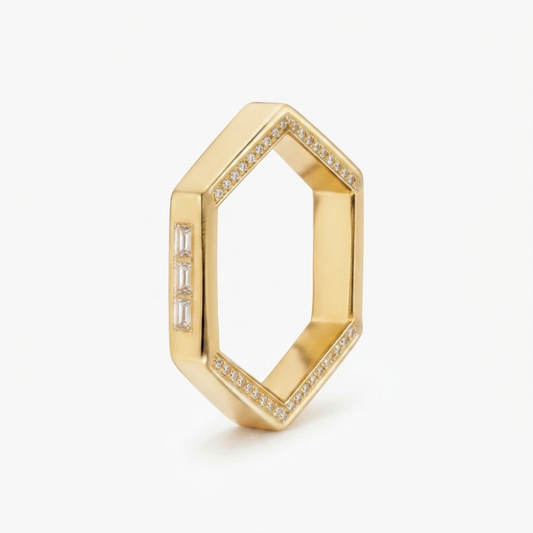 Glamour geométrico - anel de diamante em formato hexagonal