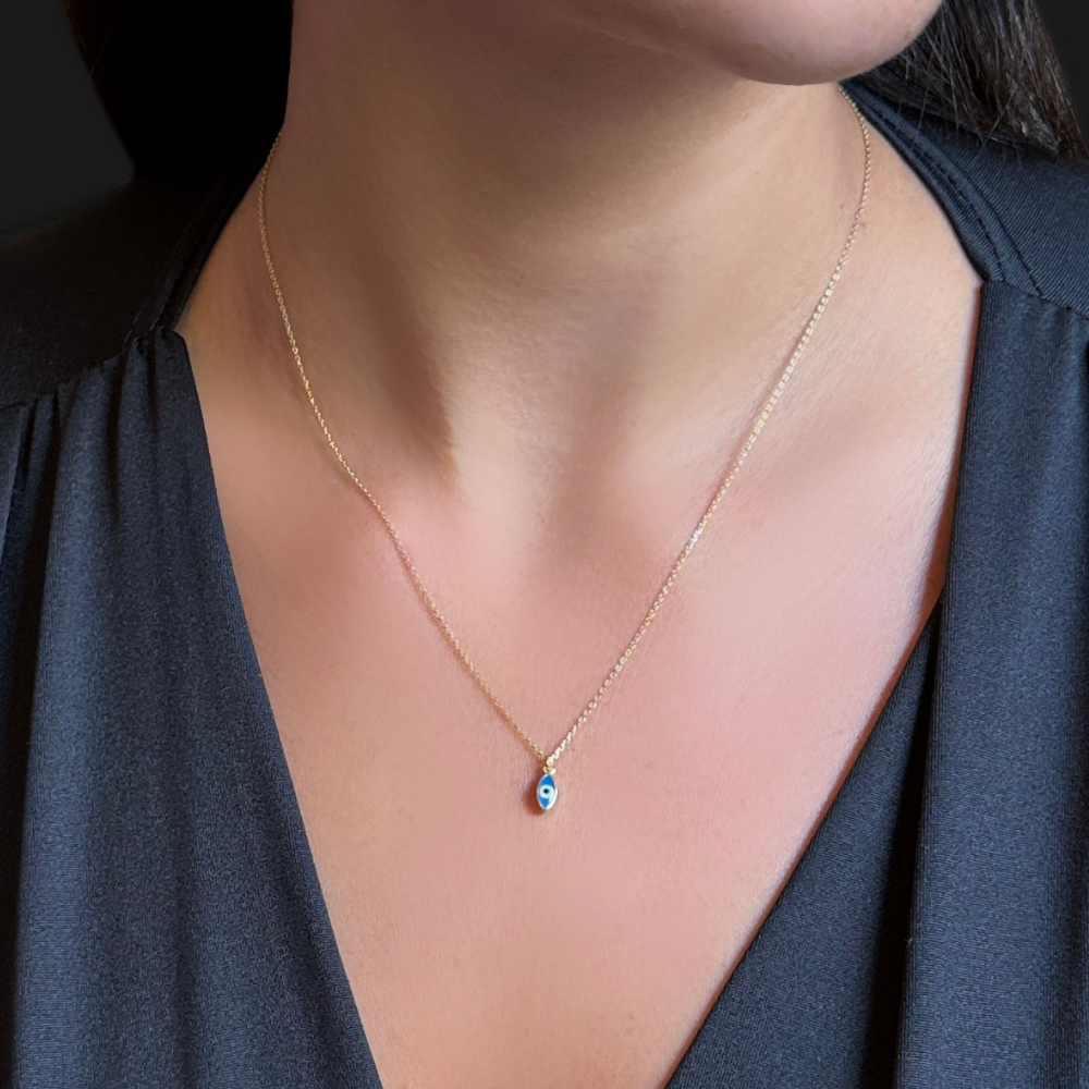 Blue mini eye – gold necklace
