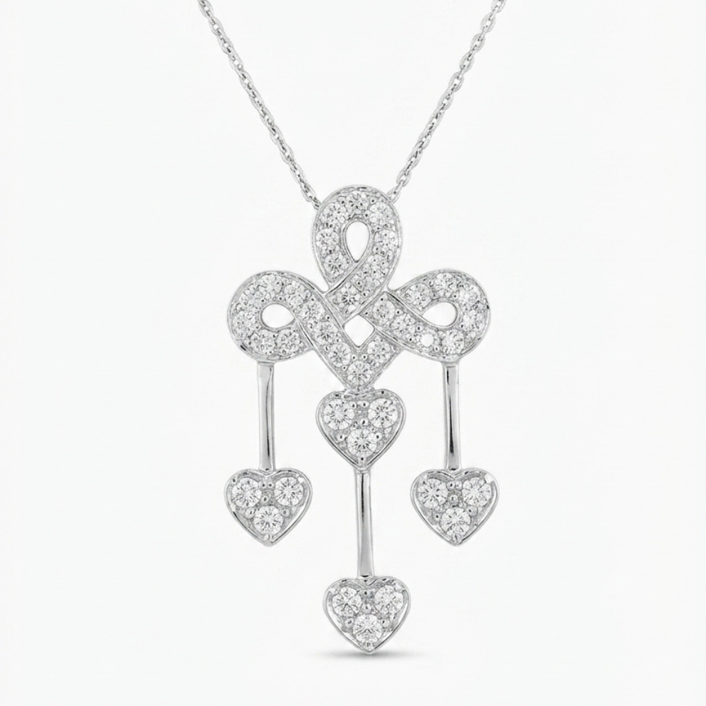 Ribbon & Heart Chandelier Diamond Pendant Necklace