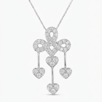Ribbon & Heart Chandelier Diamond Pendant Necklace