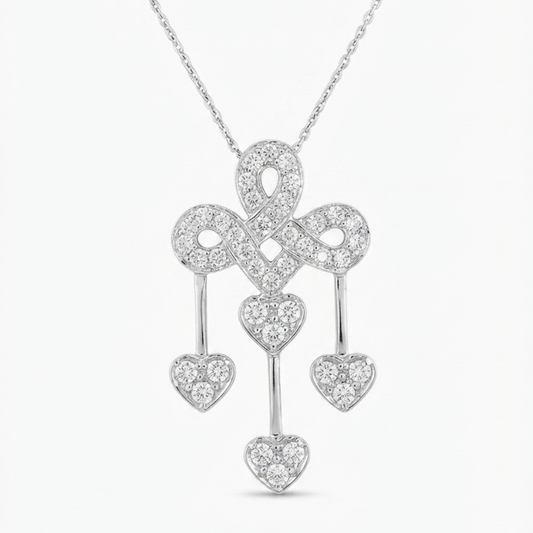 Ribbon & Heart Chandelier Diamond Pendant Necklace