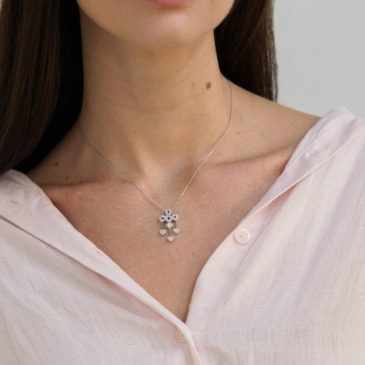 Ribbon & Heart Chandelier Diamond Pendant Necklace